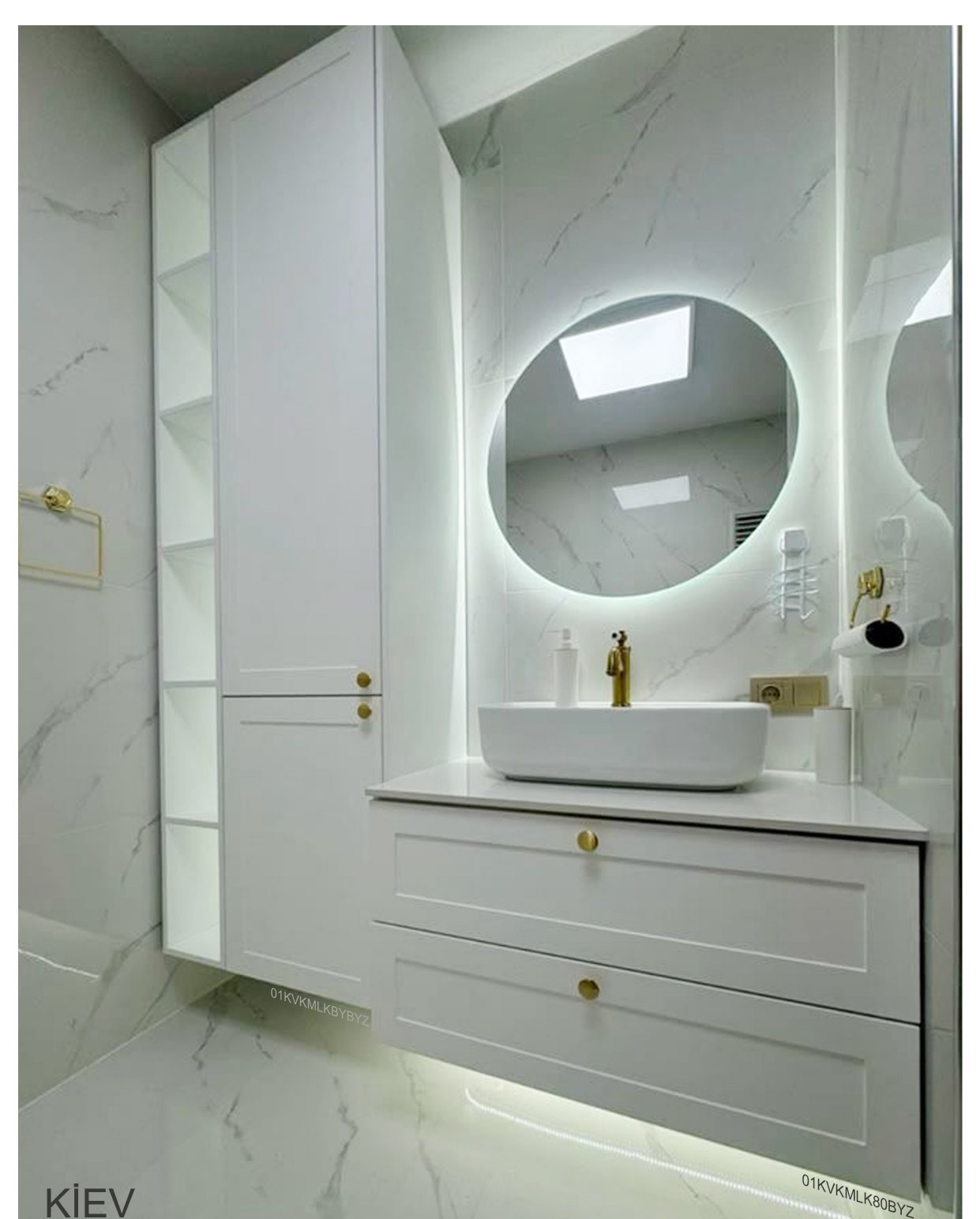 Minelli Kiev komple lake banyo dolabı — beyaz, led aynalı